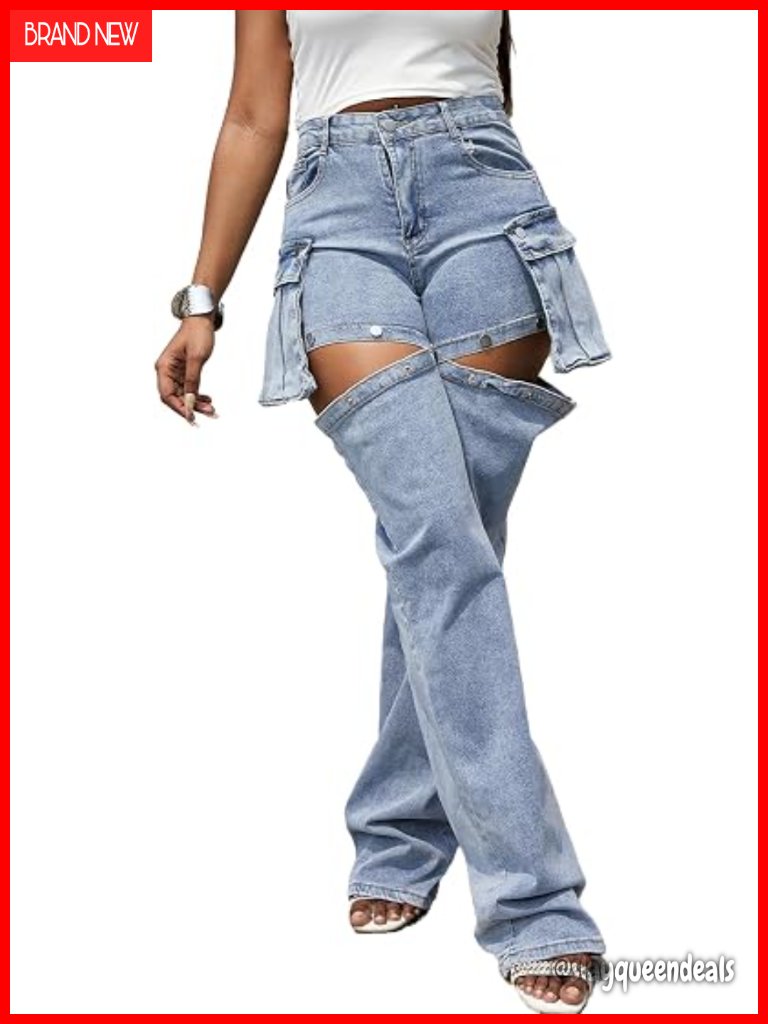 Detachable Cargo Jeans High Waisted Baggy Cutout Summer Jean Shorts Streetwear